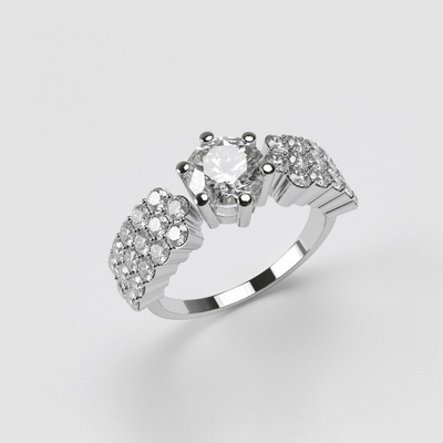 Jewelry princess ring with wide rows of gems on the sides